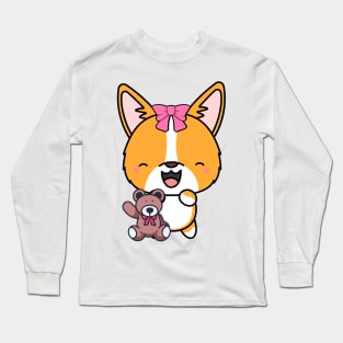 Cute corgi holds a teddy bear Long Sleeve T-Shirt